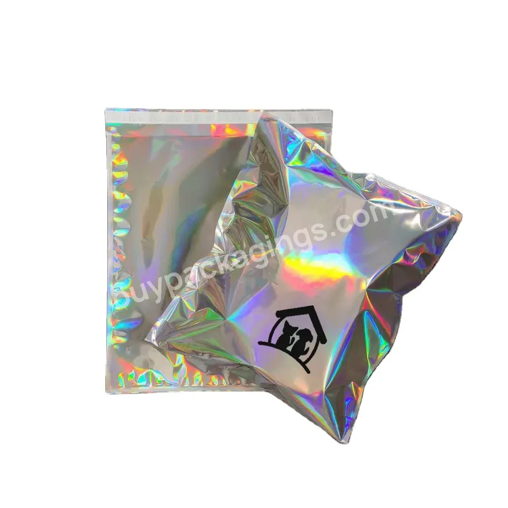 Custom Printed Top Seal Zipper Plastic 3 Side Sealed Holographic Packaging Mylar Bags For Clothes Underwear Socks