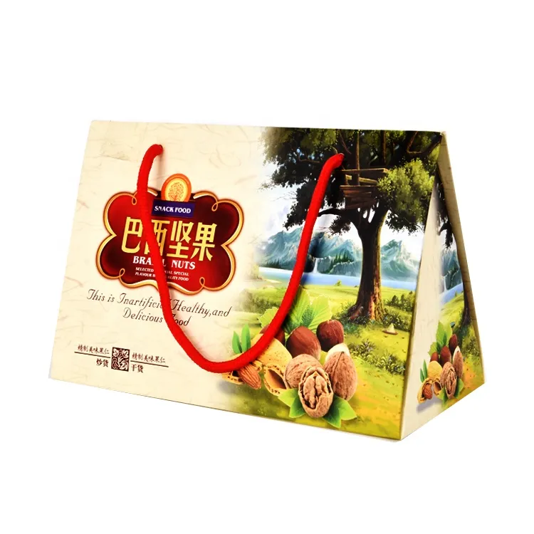 Custom Printed Triangle Paper Biscuit Cookie Packaging Box With Handles