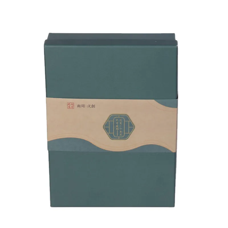 Custom Printed Two Pieces Set Box Luxury Detachable Lid Rigid Setup Box Green Two Piece Shirt Boxes with Paper Sleeve