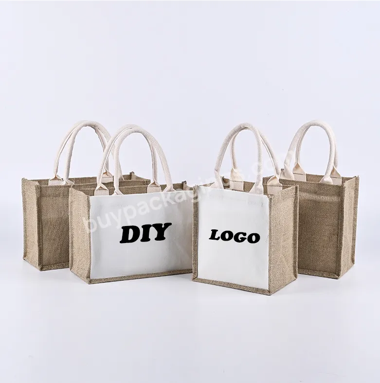 Custom Printed White Luxury Eco-friendly Reusable Women's Shopping Wedding Favors Gift Burlap Tote Jute Beach Bags With Logo