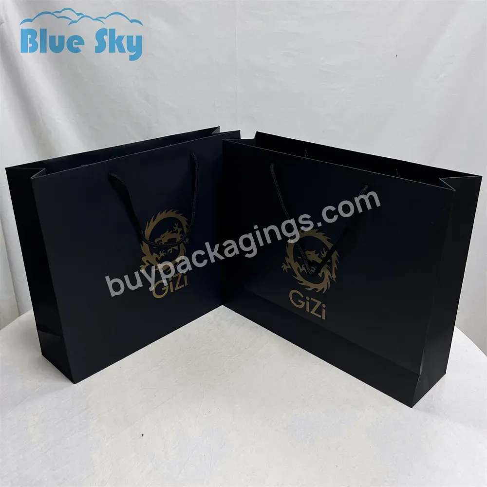 Custom Printed With Logo Black Shopping Handle Paper Bag Portable Tote Packaging Paper Bag For Shopping