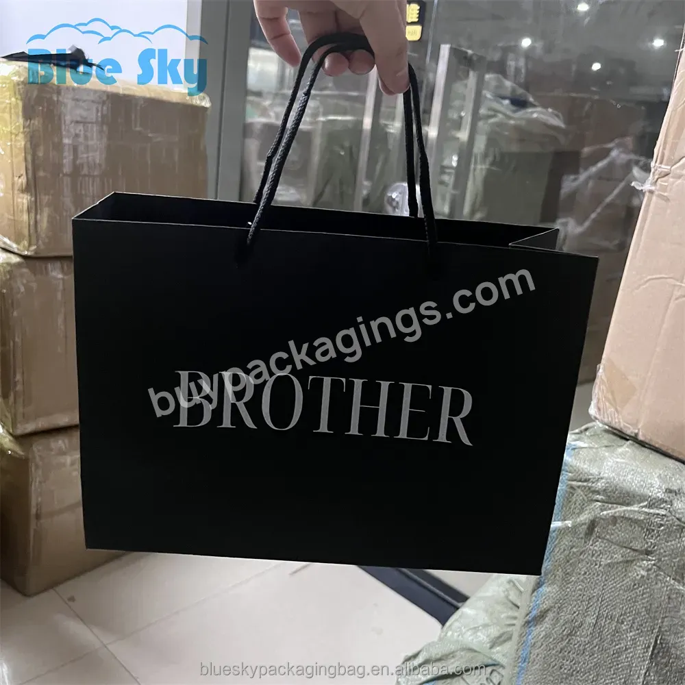 Custom Printed With Logo Black Shopping Handle Paper Bag Portable Tote Packaging Paper Bag For Shopping