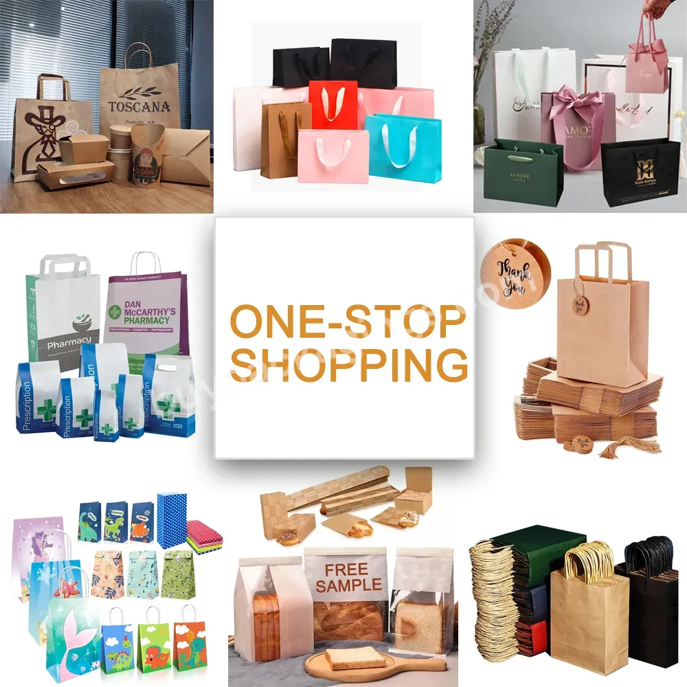 Custom Printed With Your Own Logo Delivery For Food Shopping Gift Packaging Take Out Restaurant Takeout Takeaway Paper Bags