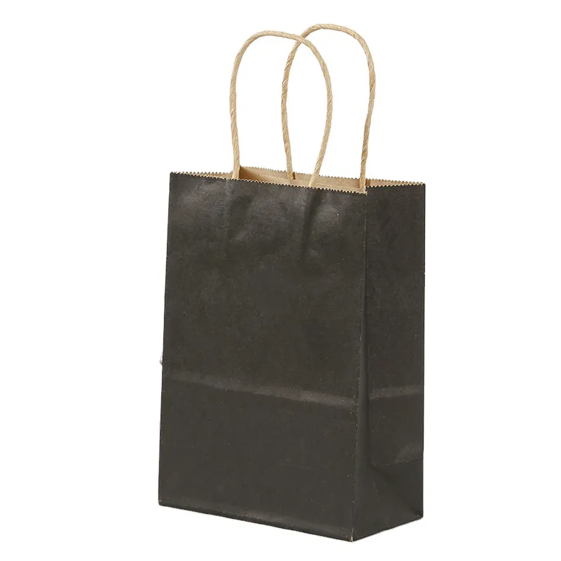Custom Printed Your Own Logo Brown Kraft Gift Craft Shopping Paper Bag With Ribbons