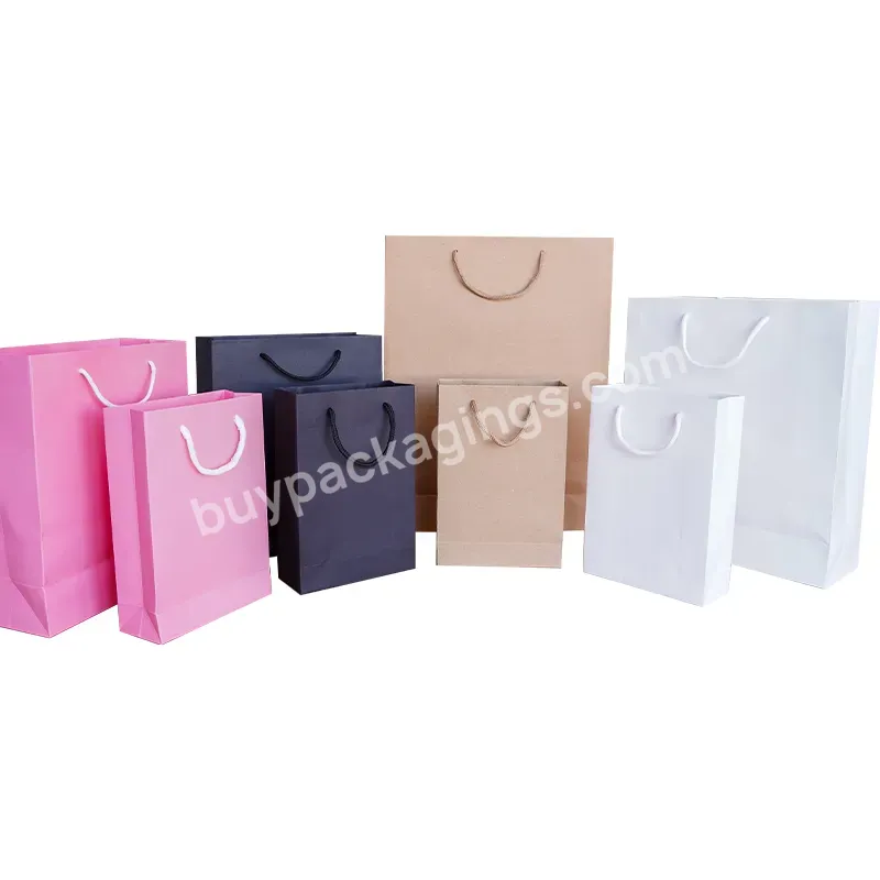 Custom Printed Your Own Logo Cardboard Packaging White Pink Brown Kraft Gift Craft Shopping Paper Bag With Handles