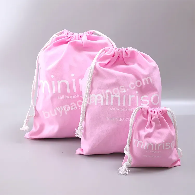 Custom Printed Your Own Logo Logo Large Drawstring Pink Pure Cotton Dust Bag