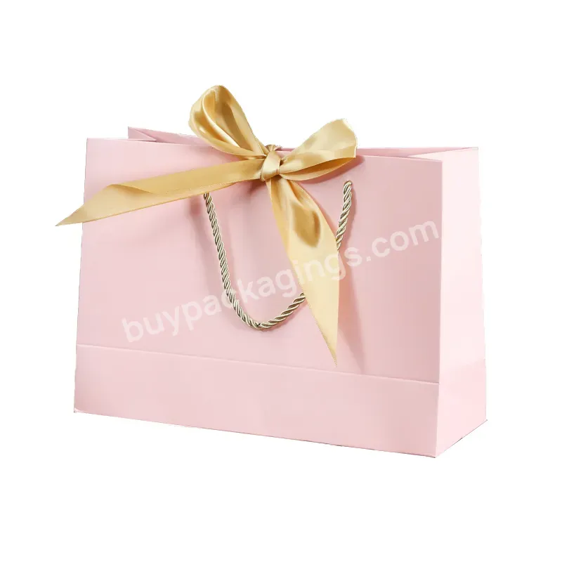 Custom Printed Your Own Logo Shopping Paper Bag With Ribbon Handles White Cardboard For Retail Cosmetics Gift Jewelry