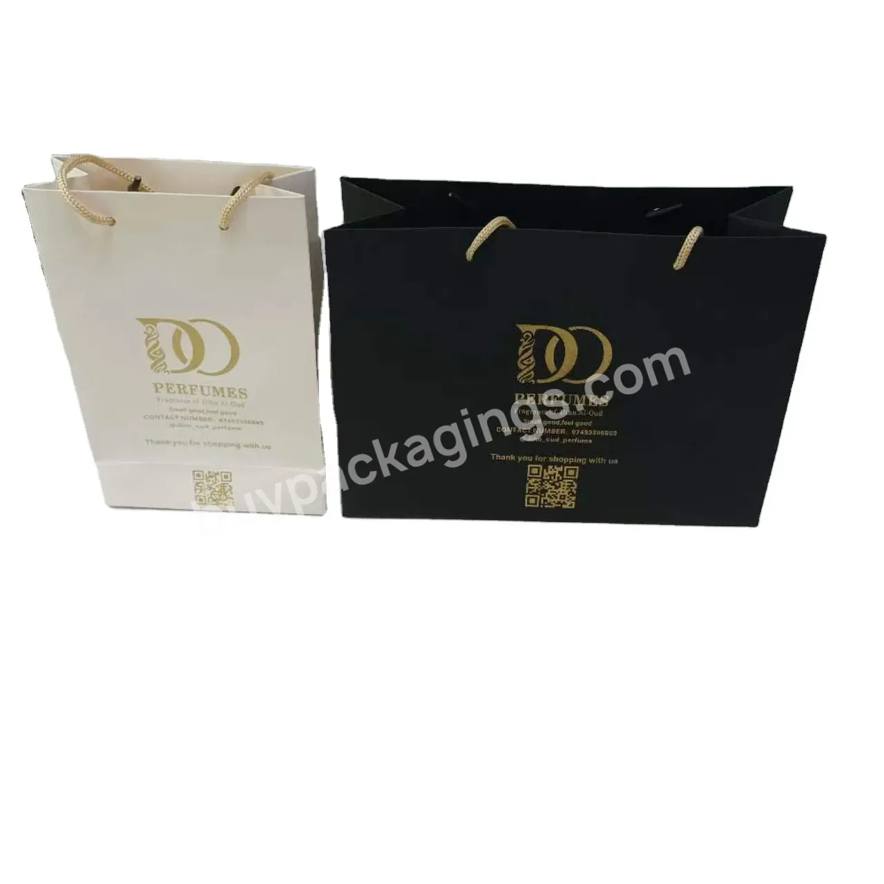 Custom Printed Your Own Logo White Black Shopping Paper Bag With Handles