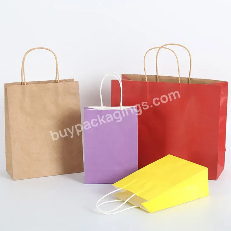 Custom Printed Your Own Logo White Brown Kraft Gift Shopping Paper Bag With Handles