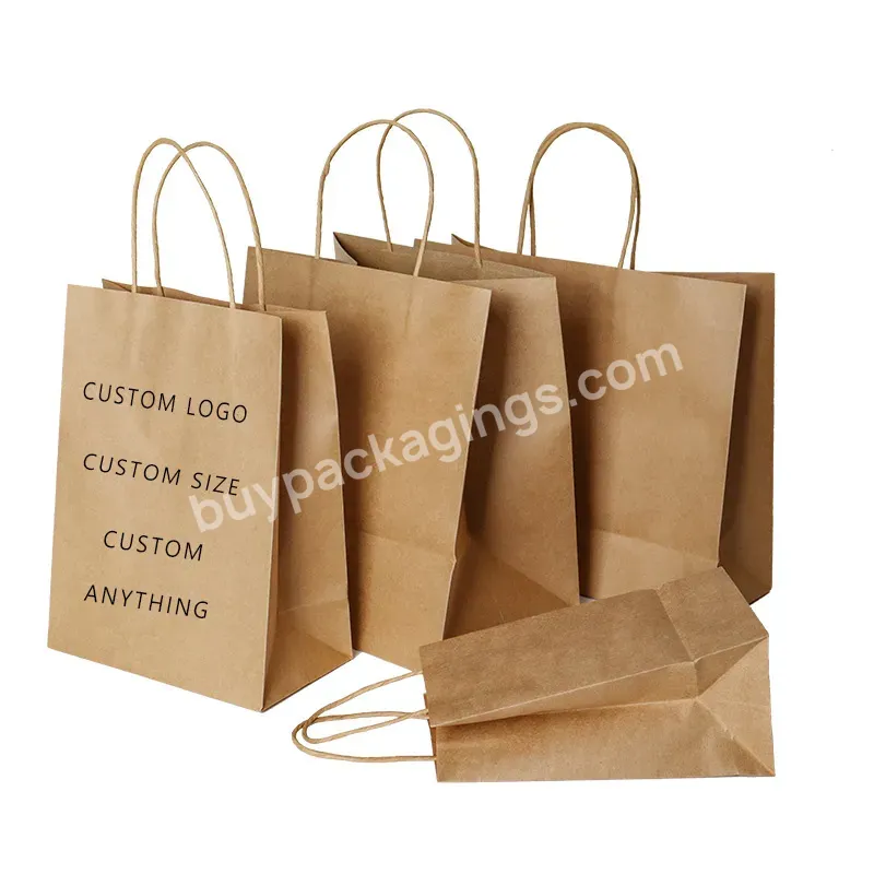 Custom Printed Your Own Logo White Brown Kraft Shopping Paper Bag With Handles