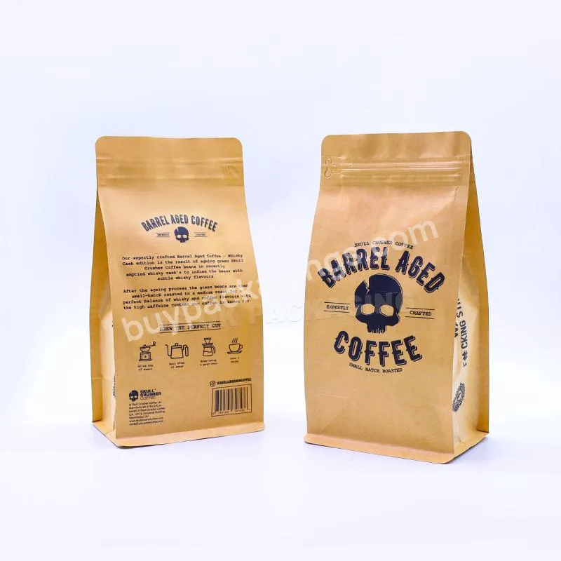 Custom Printed Zip Lock Food Packaging Brown Kraft Paper Bag With Logo Coffee Bag With Valve Biodegradable