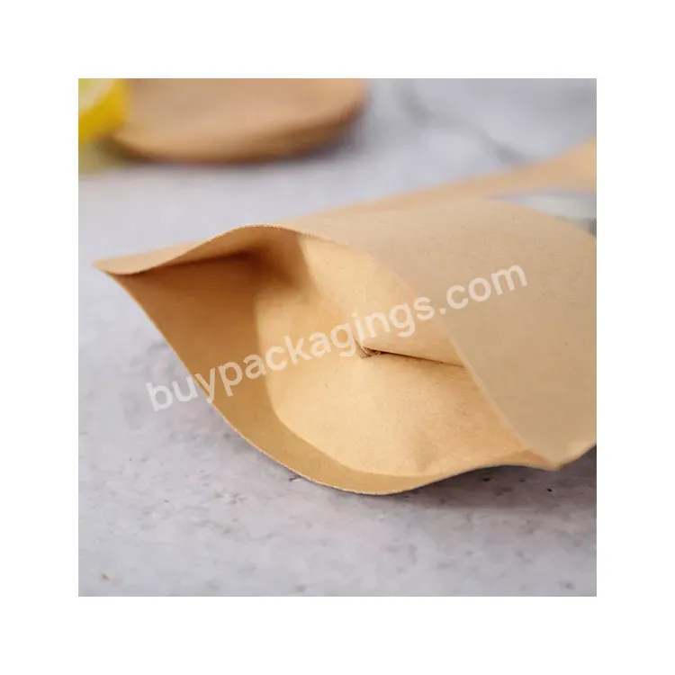 Custom Printed Ziplock Kraft Paper Stand Up Pouch Packaging Bag With Oval Window