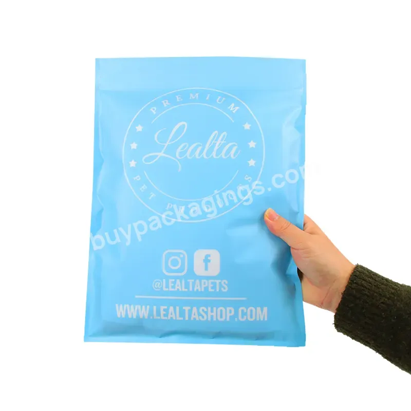Custom Printed Ziplopck Bag Blue Matte Resealable Pet Clothes Packaging Bags Frosted Bags With Self Seal