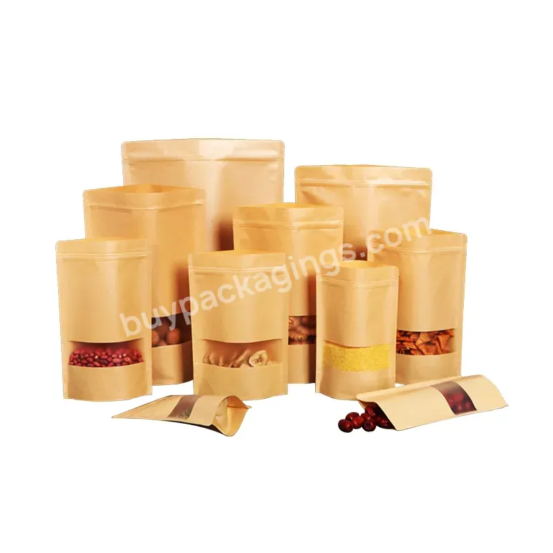 Custom Printed Zipper Brown Kraft Paper Bag Food Packaging Vertical Kraft Paper Ziplock Bag