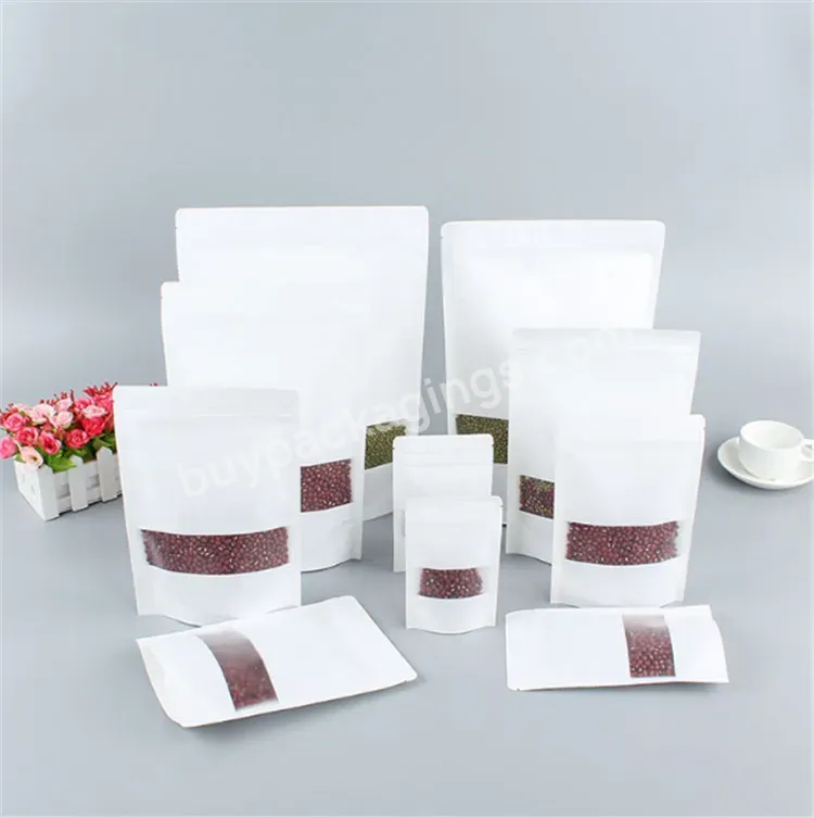 Custom Printed Zipper Food Packaging Pouch White Kraft Paper Bag For Coffee Tea