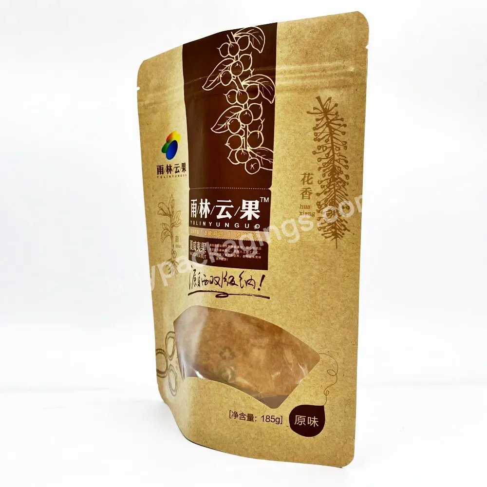Custom Printed Zipper Kraft Paper Nuts Snack Chocolate Resealable Standing Packaging Bags With Window