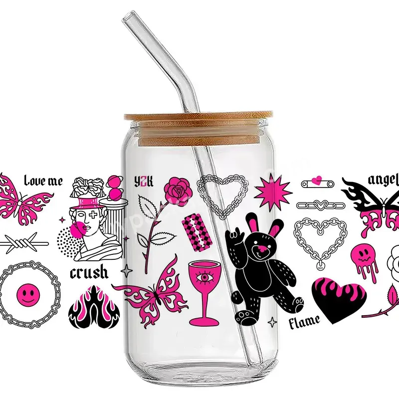 Custom Printing 16oz 20oz Glass Uv Dtf Cup Wrap Transfers Tumbler Wraps Stickers Label For Coffee Cups Tumblers