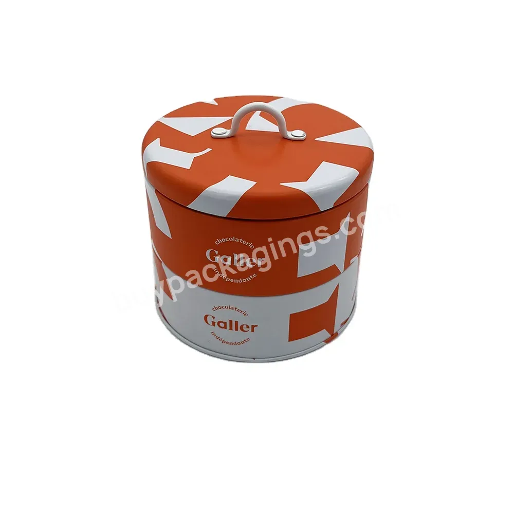 Custom Printing 2 Layers Round Chocolate Tin Can With Handle