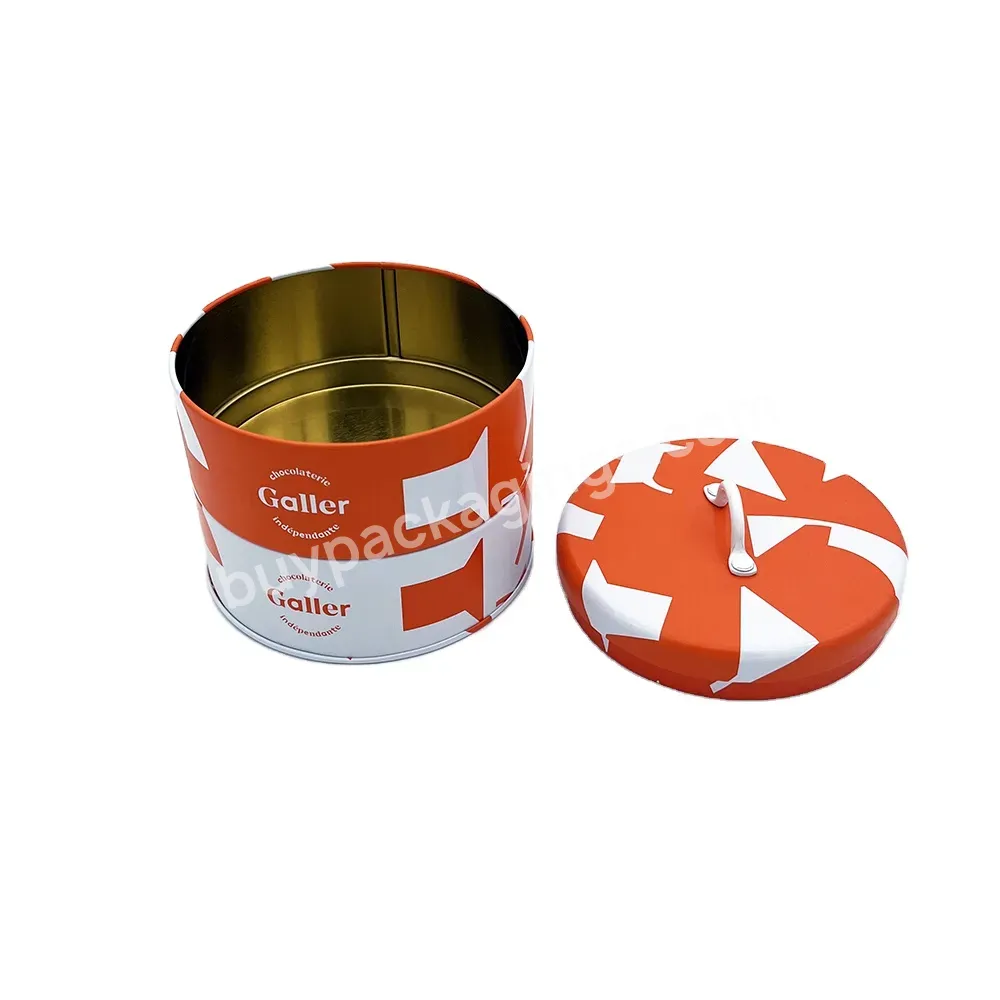 Custom Printing 2 Layers Round Chocolate Tin Can With Handle