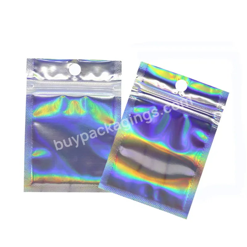 Custom Printing 3 Side Seal Holographic Pink Jewelry Bag Lipgloss Cosmetic Poly Plastic Zipper Packaging Bags