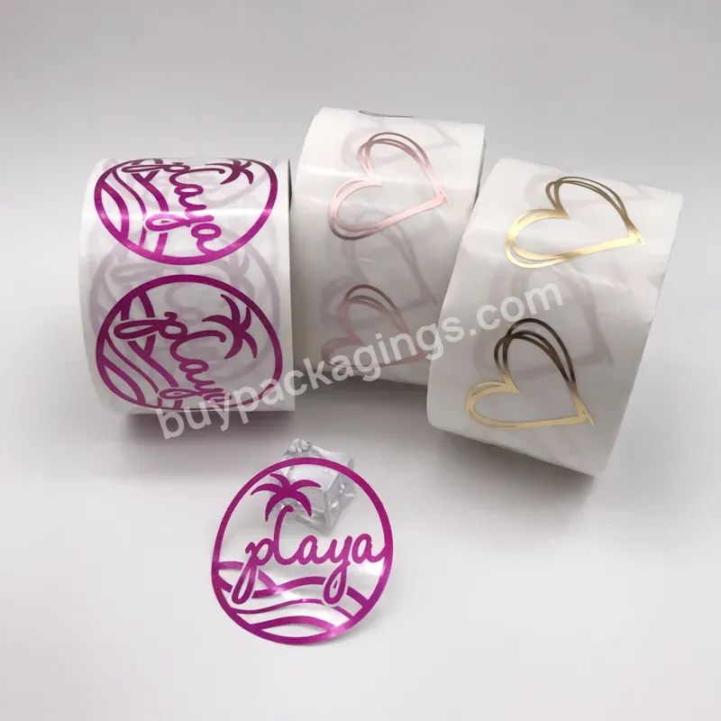 Custom Printing Adhesive Hot Stamping Gold Foil Seal Gold Clear Transparent Vinyl Products Sticker Label Roll