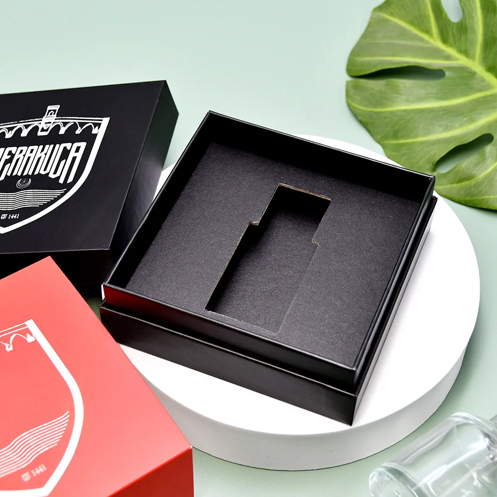 Custom Printing Black Card paper Box custom design paper empty glass bottle luxury lid & base perfume packaging