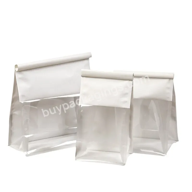 Custom Printing Brand Logo Food Kraft Paper Bag Square Bottom Big Window Use Double Sealed Bakery Bread Paper Bag