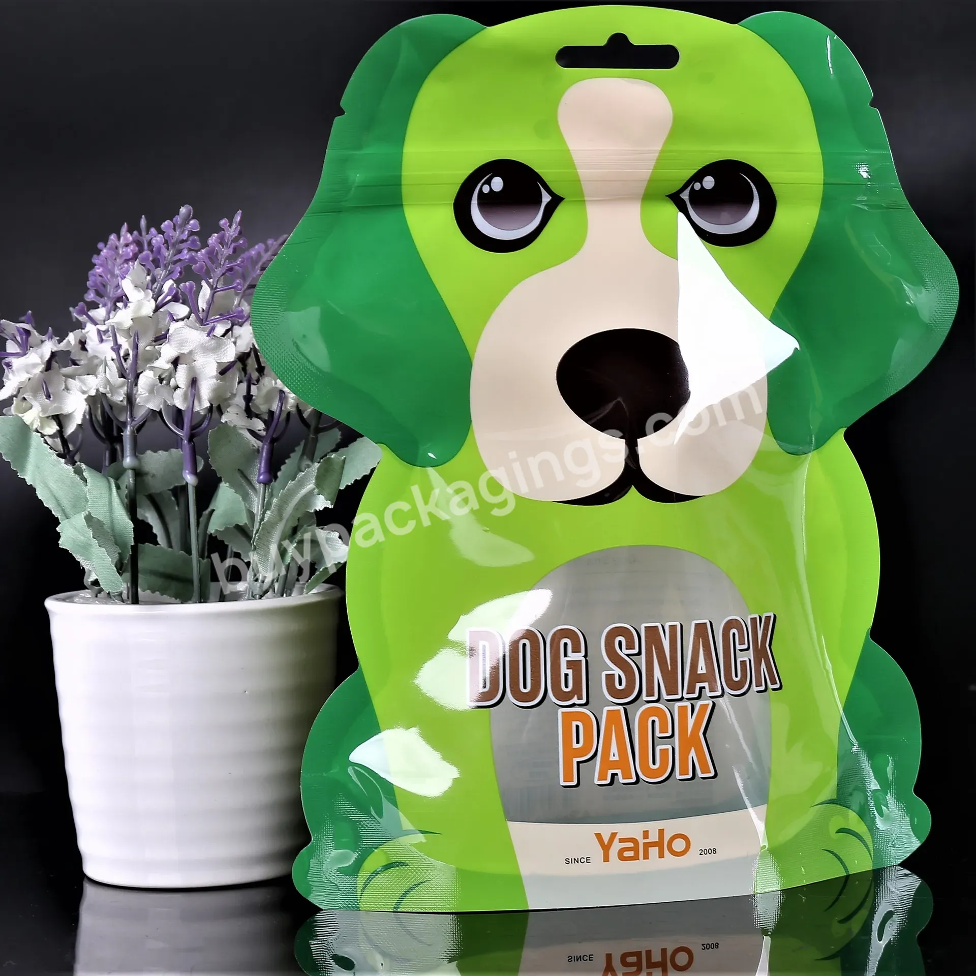 Custom Printing Die Cut Plastic Stand Up Zipper Pet Dog Snake Packaging Bag Dog Shape Special Shape Mylar Bag