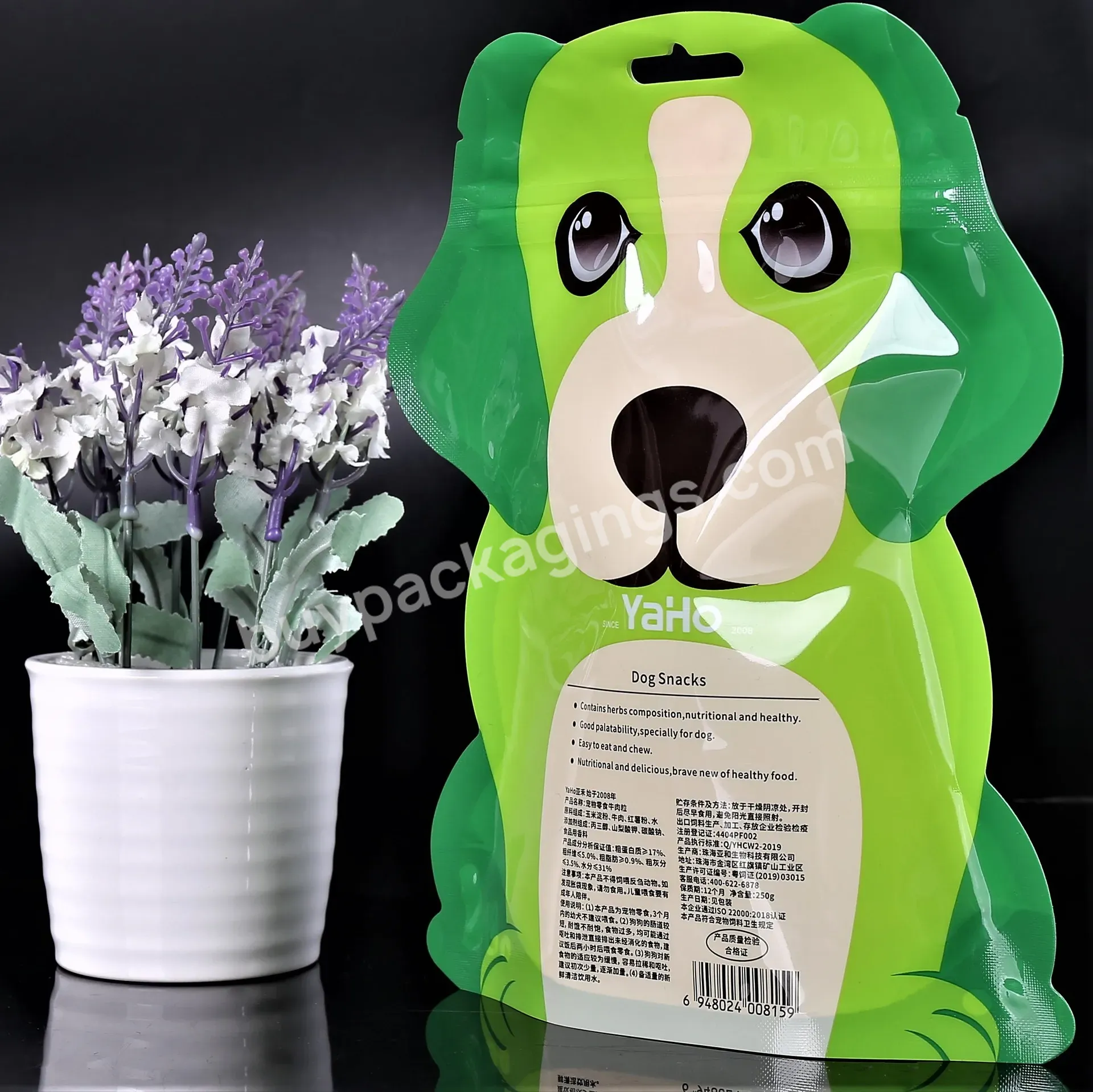 Custom Printing Die Cut Plastic Stand Up Zipper Pet Dog Snake Packaging Bag Dog Shape Special Shape Mylar Bag