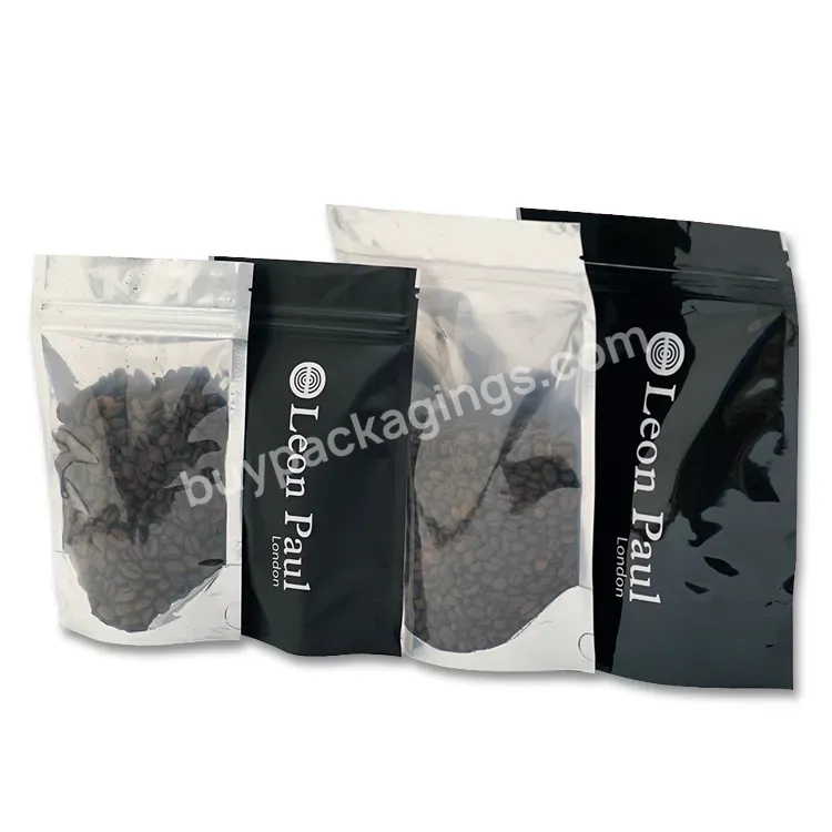 Custom Printing Different Size Ziplock Top Black Color Stand Up Printed Plastic Laminated Tea Coffee Bags With Window