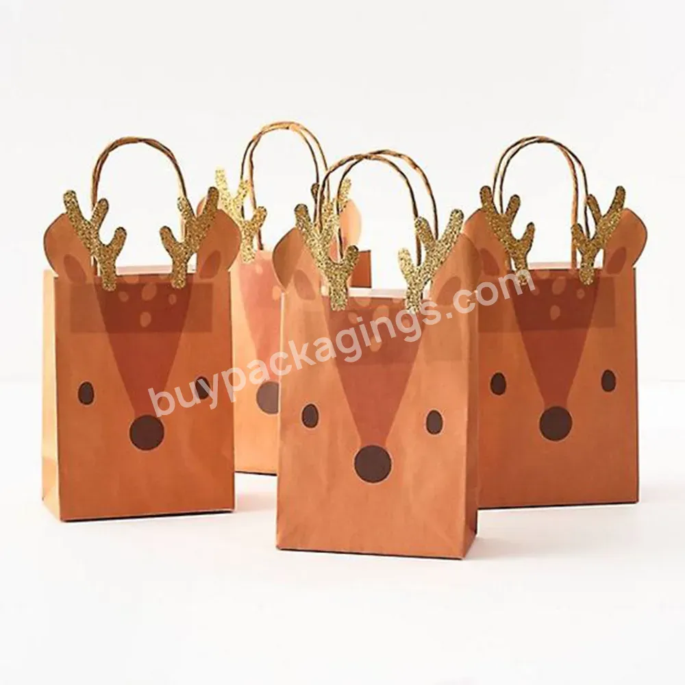 Custom Printing Eco Friendly Moose Christmas Paper Bag Reindeer Treat Bags Christmas Packaging Bags