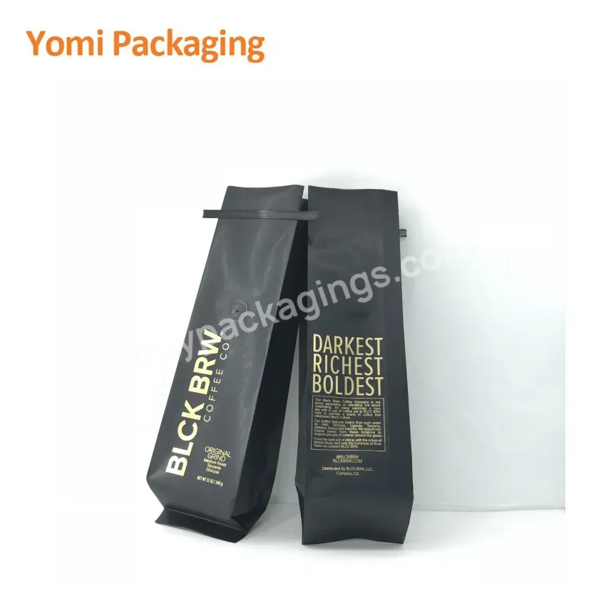 Custom Printing Flat Bottom Plastic Mylar Foil Coffee Bags With Hot Stamp Gold