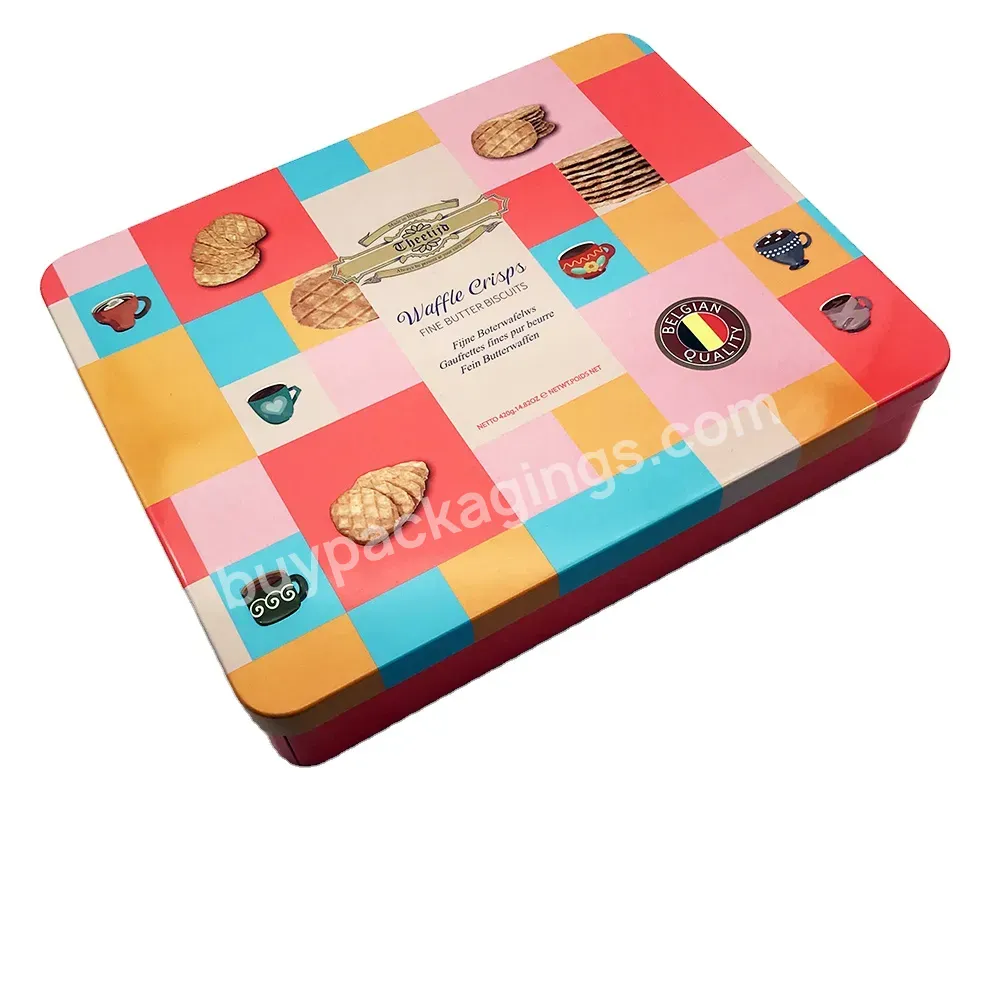 Custom Printing Food Grade Rectangle Europe Biscuit Tin Box
