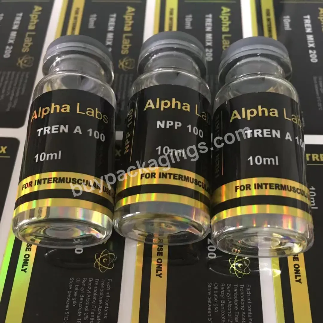 Custom Printing Gold Hologram 10ml 20ml 30ml Vial Labels With Free Designs