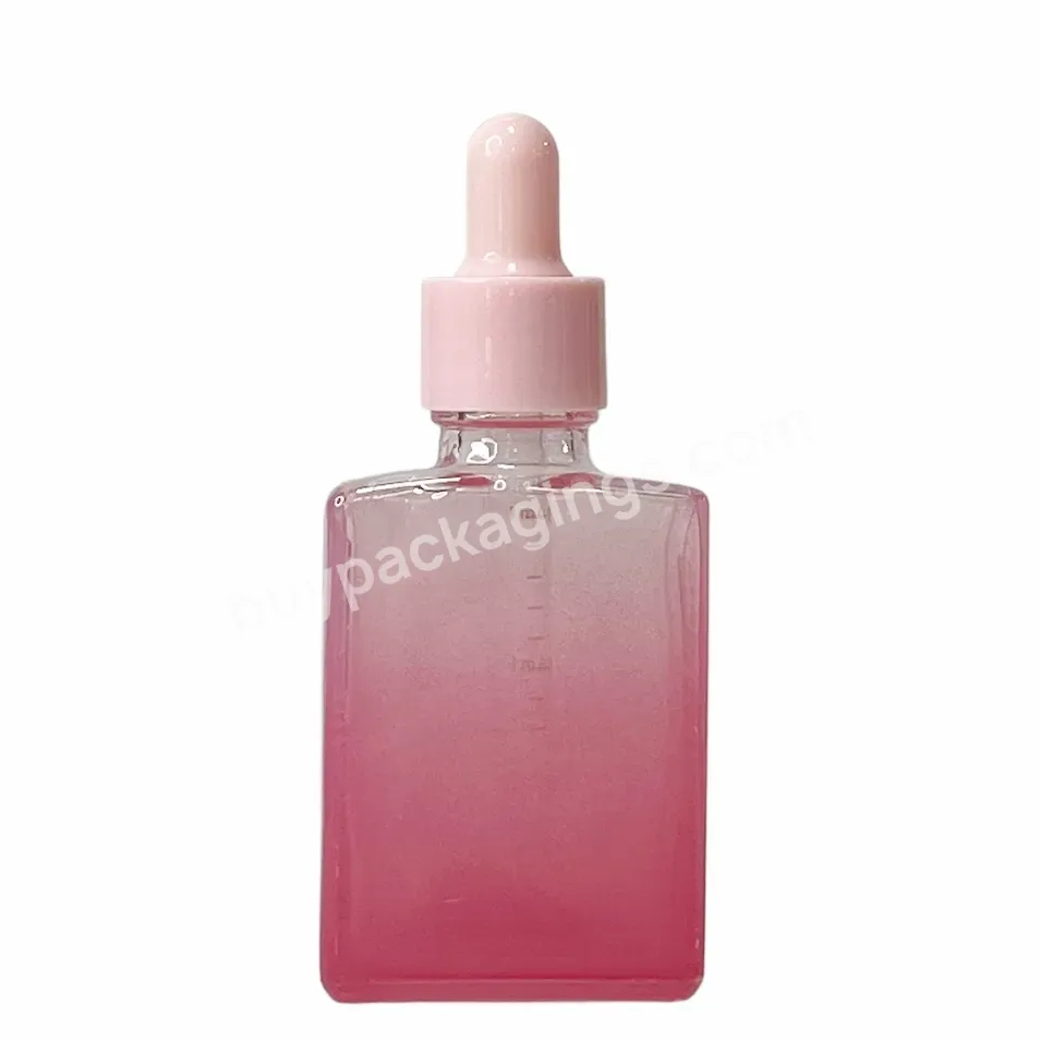 Custom Printing Gradient Pink 1oz Rectangle Dropper Bottle Essential Oil Serum Skincare Cosmetic Square Glass Bottle