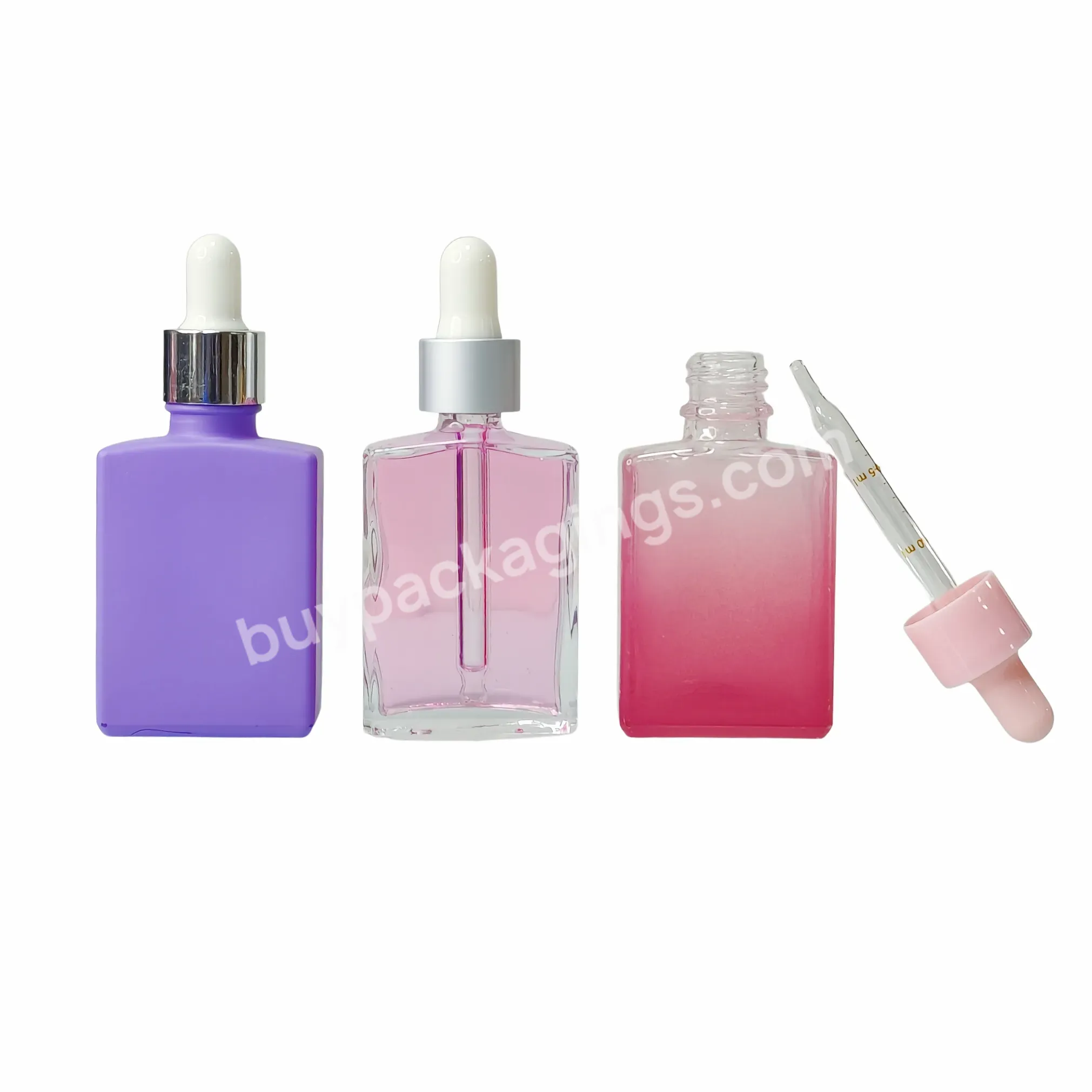 Custom Printing Gradient Pink 1oz Rectangle Dropper Bottle Essential Oil Serum Skincare Cosmetic Square Glass Bottle