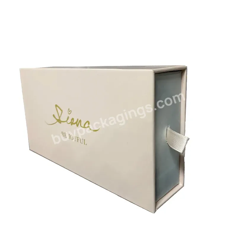 Custom Printing Hard Rigid Cardboard Luxury Sliding Box With Ribbon Rope Gift Sleeve Drawer Box Packaging