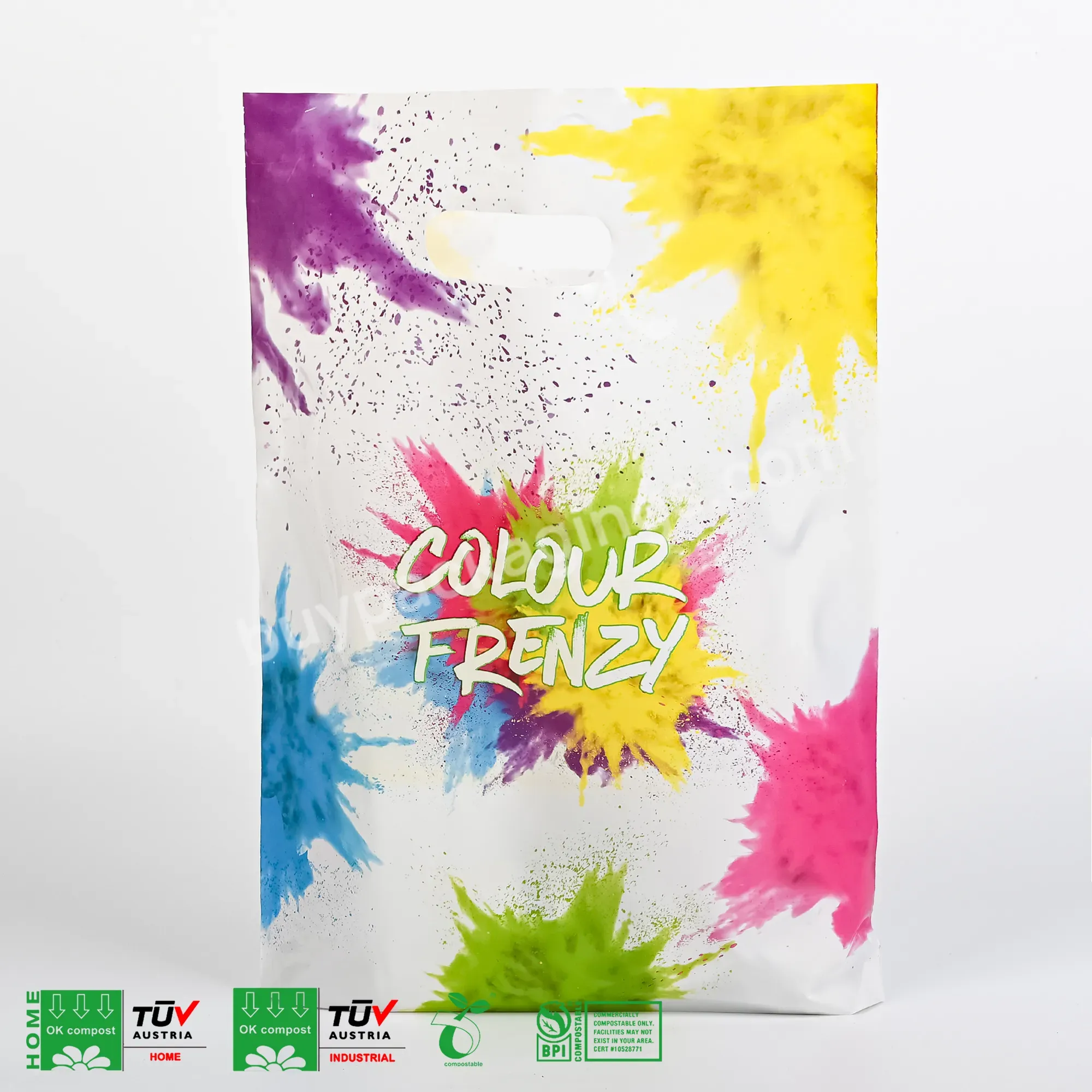 Custom Printing Heavy Duty Bio Degradable Compostable Die Cut Large Plastic Handle Bags With Own Logo
