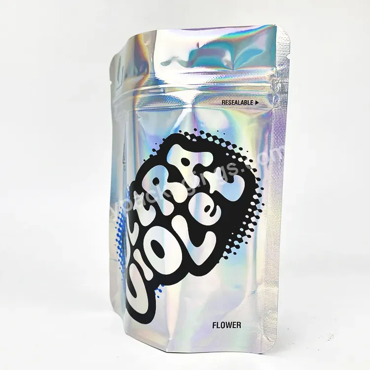 Custom Printing Holographic Laser Stand Up Ziplock Pouch Rainbow Mylar Bags 7 Gram With Window