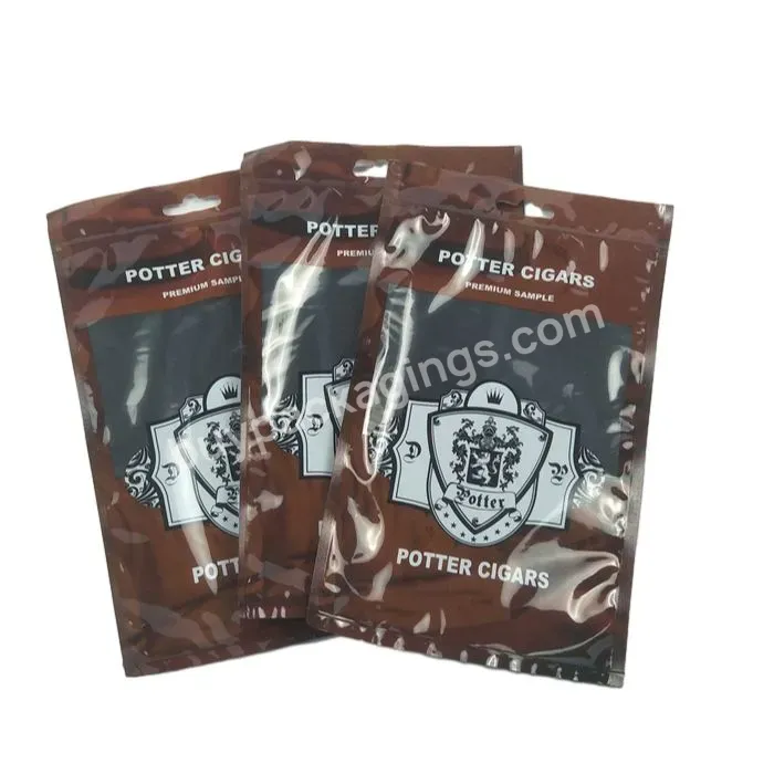 Custom Printing Humidor Package Plastic Three Side Seal Ziplock Cigar Bag Cigarillo Packaging Tobacco Leaf Pouch
