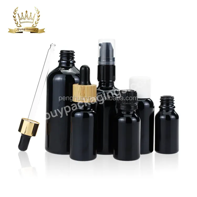 Custom Printing Light Black Cosmetic Packing 15ml20ml 30ml 50ml Round Shape Glass Essential Oil Bottle With Dropper