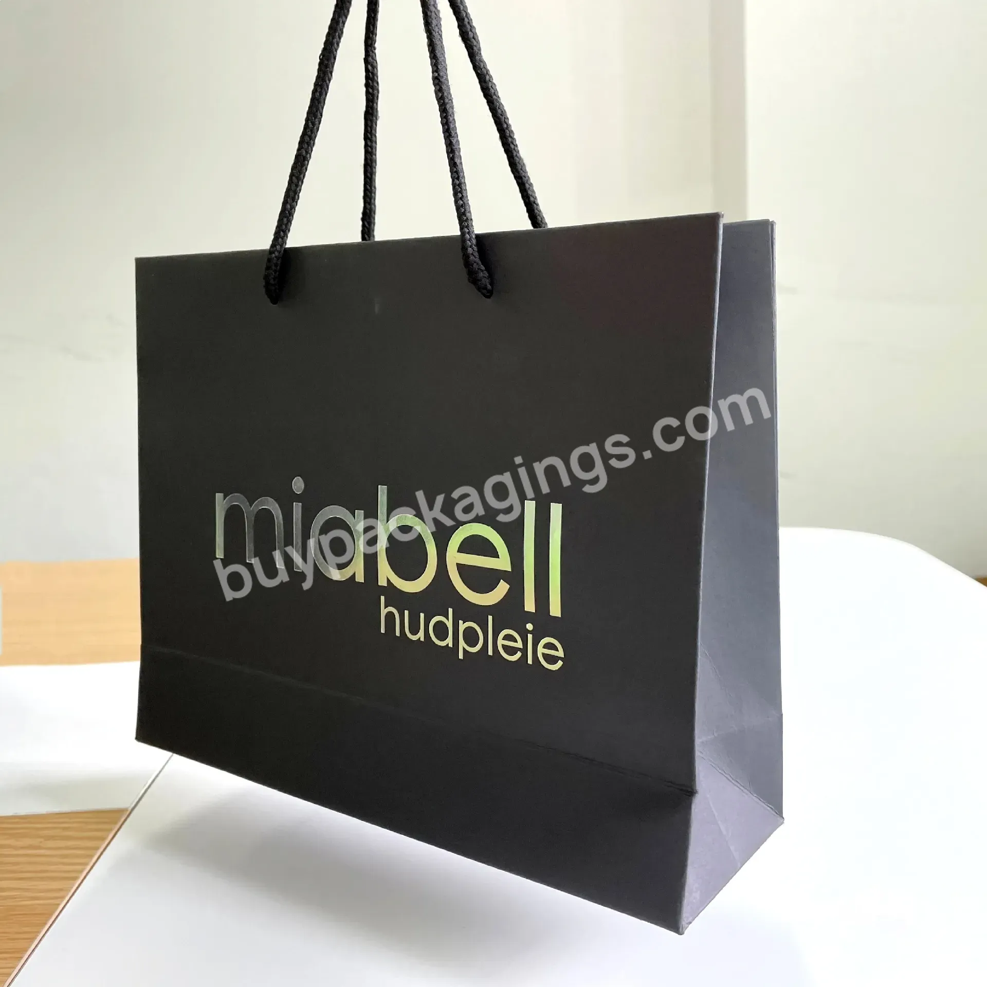 Custom Printing Logo Black Low Moq Paper Gift Shopping Bag For Shoes Clothes