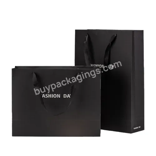 Custom Printing Logo Black Low Moq Paper Gift Shopping Bag For Shoes Clothes