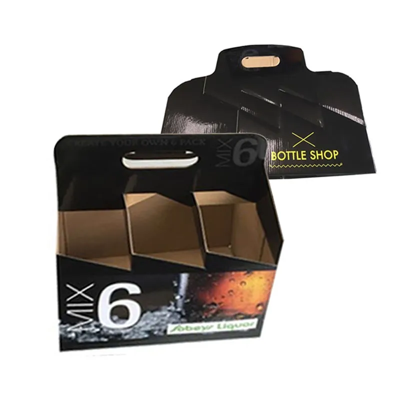 Custom printing LOGO corrugated cardboard 6 beer handle box for packaging wine bottle paper bag