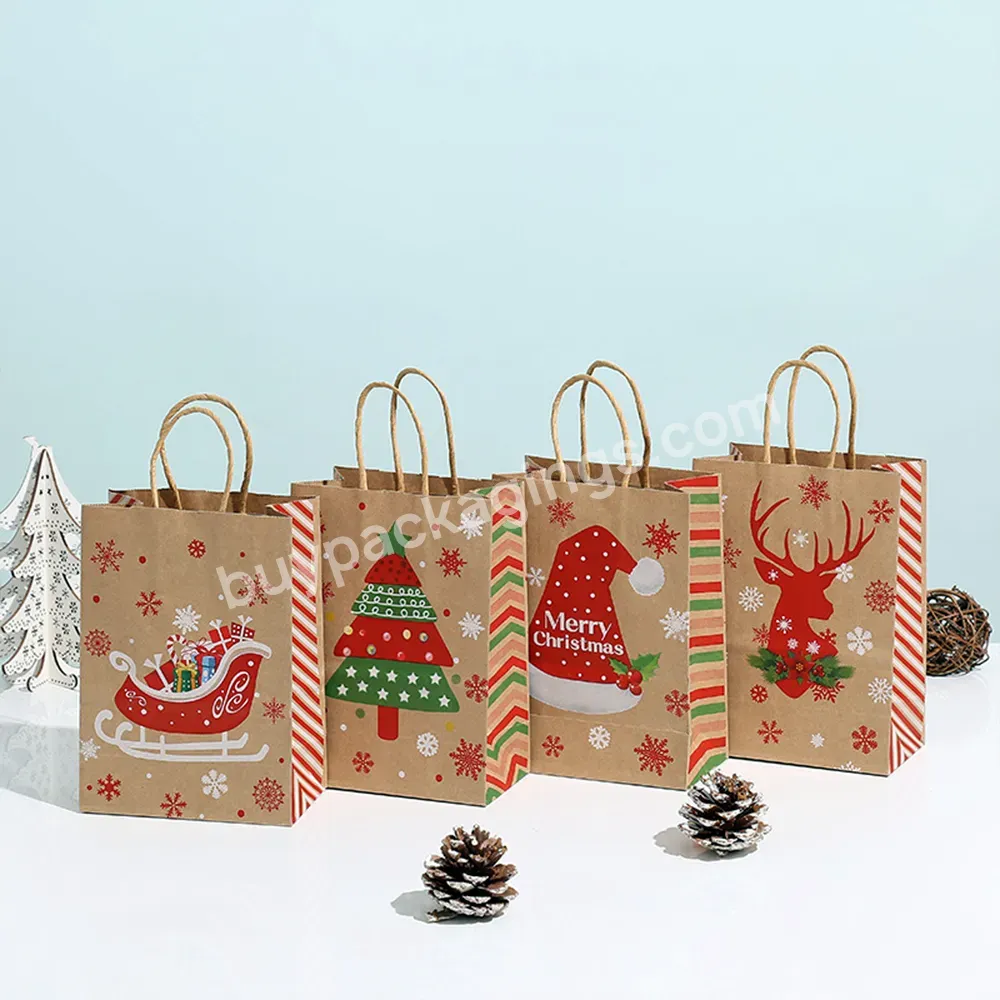 Custom Printing Logo Eco-friendly Handbags Christmas Candy Paper Gift Bags Kraft Paper Pouches For Party Christmas