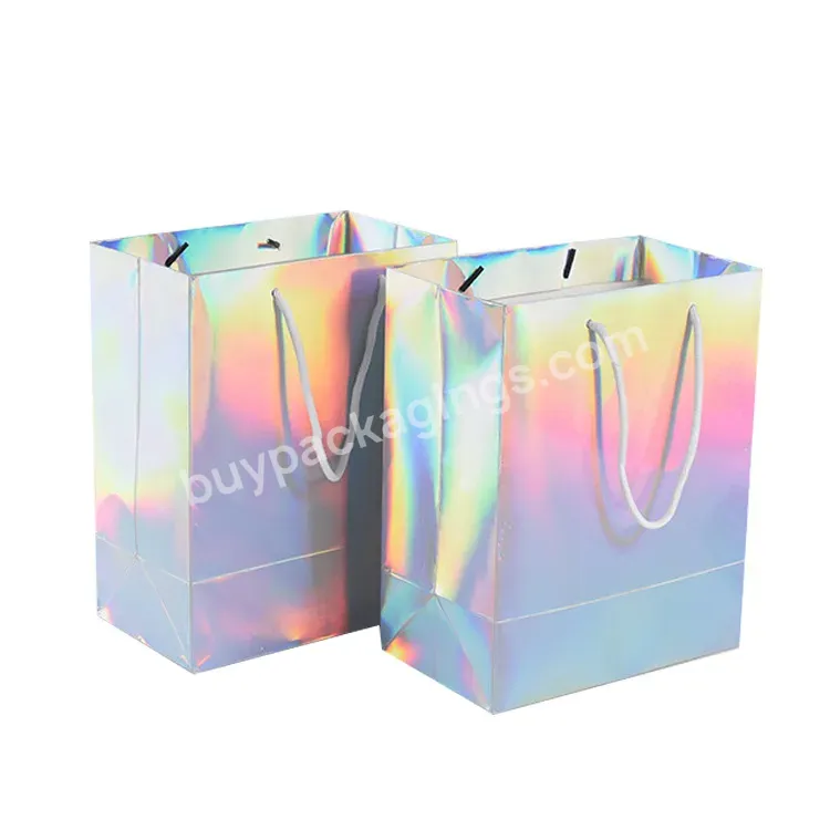 Custom Printing Logo Hologram Holographic Laser Color Make Up Makeup Tissue Gift Shopping Tote Paper Bag For Cosmetic Packaging