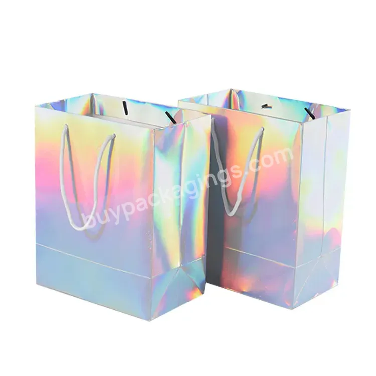 Custom Printing Logo Hologram Holographic Laser Color Make Up Makeup Tissue Gift Shopping Tote Paper Bag For Cosmetic Packaging