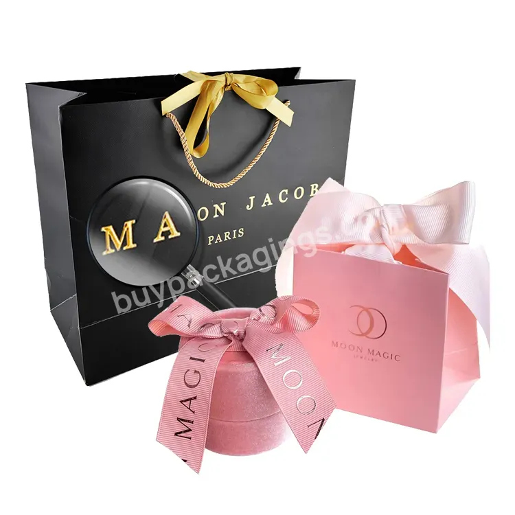 Custom Printing Logo Luxury Boutique Pink Small Gift Bag Gold Shopping Jewelry Packaging Paper Bag Ribbon Handle - Buy Paper Gift Bag Gold,Paper Bag Printing,Jewelry Bag.