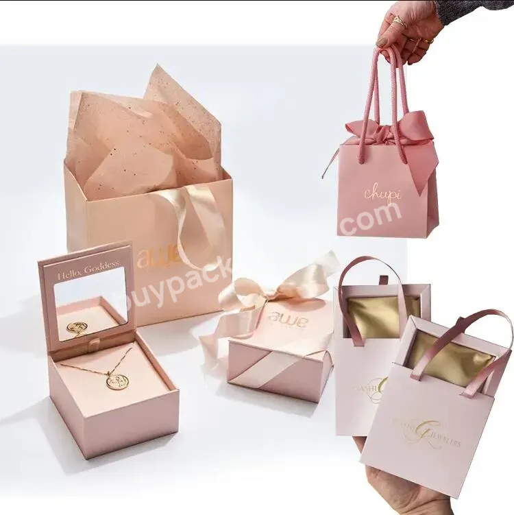 Custom Printing Logo Luxury Boutique Pink Small Gift Bag Gold Shopping Jewelry Packaging Paper Bag Ribbon Handle - Buy Paper Gift Bag Gold,Paper Bag Printing,Jewelry Bag.