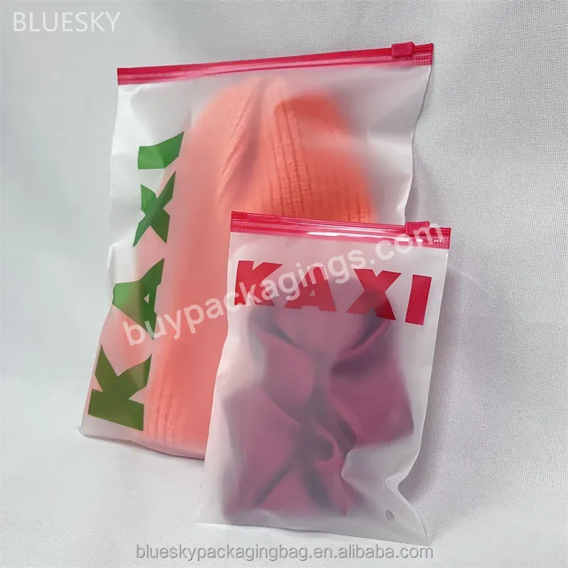 Custom Printing Logo Plastic Packaging For Clothing Customized Red Zipper Clothing Packaging And Logo Printing